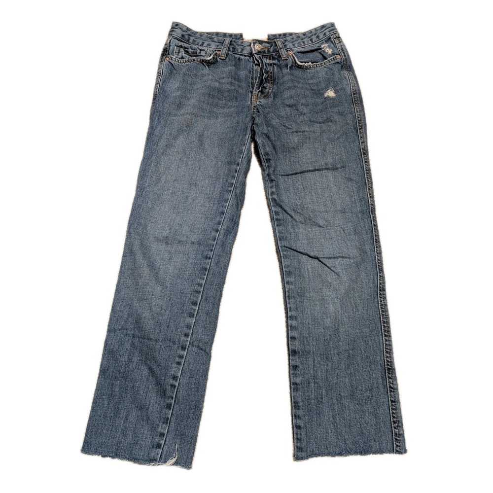 Free People Woman's Blue Jeans Cropped Button Fly 24 Pant Distressed‎